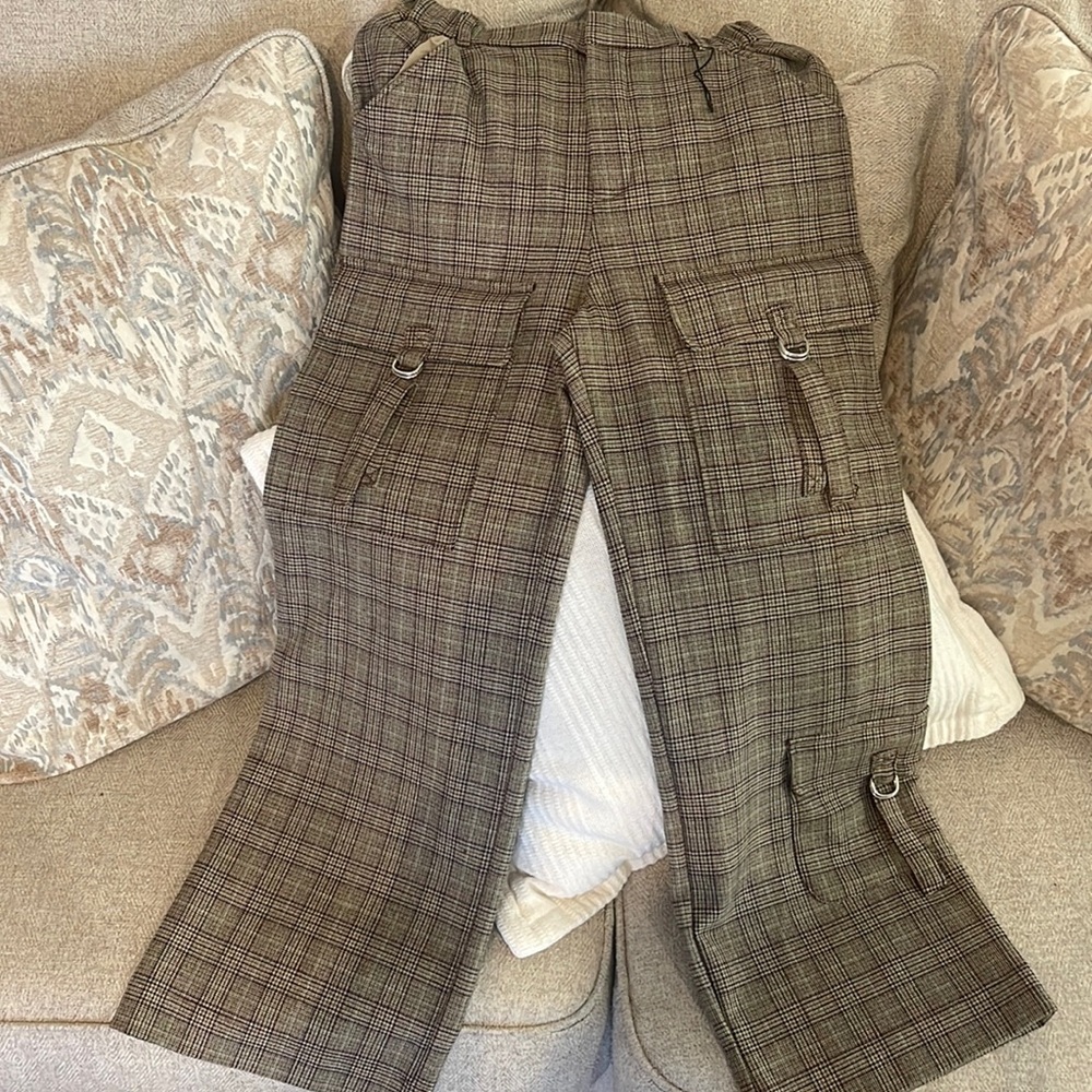 Brown/tan/black print wide leg pants